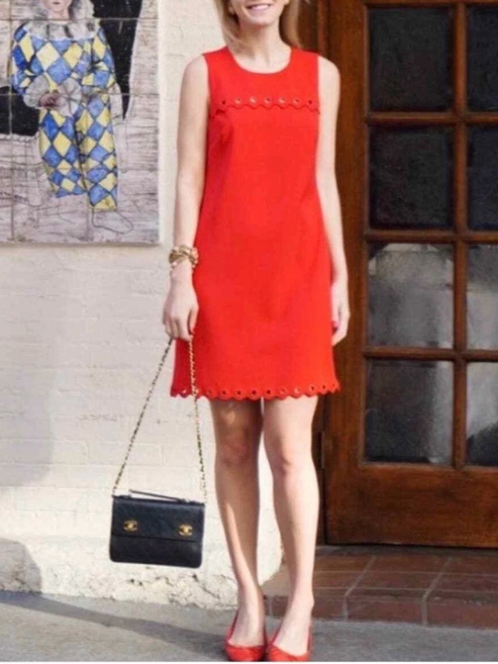 J.Crew Red Grommet Scalloped Sleeveless Shift Dress Size 4
